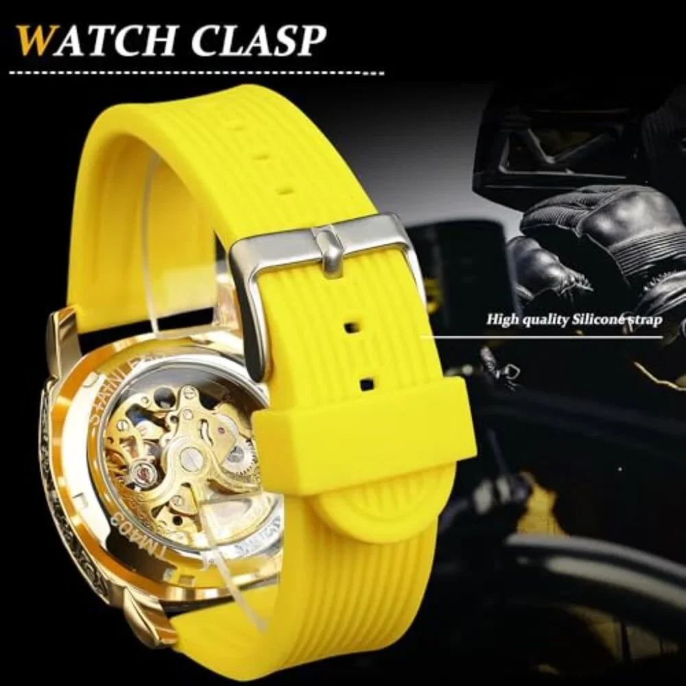 Men's Square Skeleton Automatic Watch, Stainless Steel Case, Leather Strap